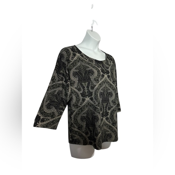 NEW, Laura, Paisley Print Top, Plus Size XXL, Black, Green & Beige - Picture 5 of 8